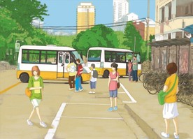 手绘华中科技公交车素材