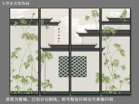 新中式水墨徽派建筑马头墙装饰画