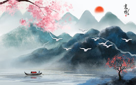 山水意境电视背景墙