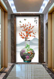 原创玄关花瓶梅花平安富贵装饰画