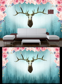 北欧手绘背景墙