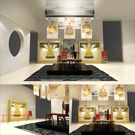 营销中心龙袍展橱柜氛围布置