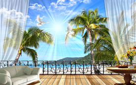 阳台海滩电视背景墙