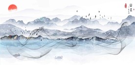 新中式冬季水墨山水画