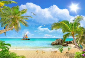 蓝天白云海滩海景背景装饰画图片