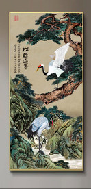 原创玄关松树仙鹤松鹤延年装饰画