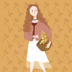 面包屋少女手绘插画