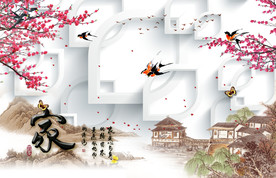 3D水墨画背景墙