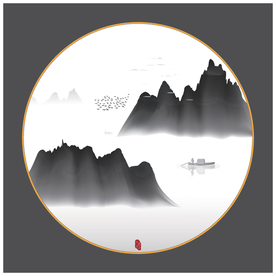 禅意意境山水新中式水墨装饰矢量