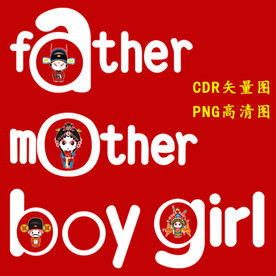 京剧人物亲子装T恤印画烫画印花