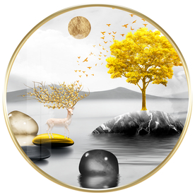 麋鹿发财树装饰画