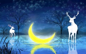 唯美手绘星空森林麋鹿图片