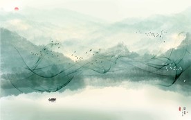 中国风禅意意境山水画图片