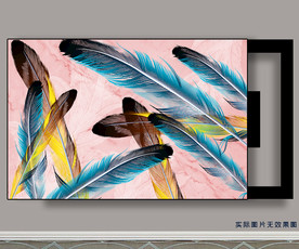 手绘羽毛大理石纹电表箱装饰画