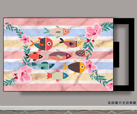 年年有余花朵大理石纹电表箱装饰