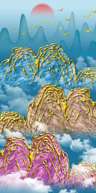 抽象水墨山水意境玄关背景墙装饰