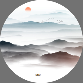 山水 山水画 圆形山水画