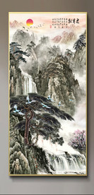 原创玄关水墨山水迎客松装饰画