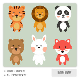 卡通扁平风动物系列图片