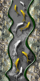 现代金箔金色鱼轻奢艺术玄关装饰