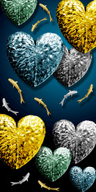 现代年轮九鱼爱心玄关装饰画