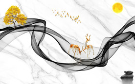 爵士白山水画风景画 TIF分层