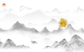 中式山水画灰色画 TIF分层