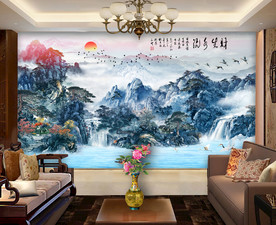 原创水墨山水风景画流水生财