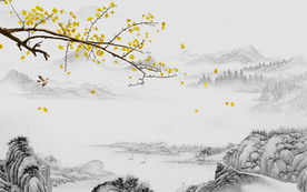 银杏山水画风景画 TIF分层