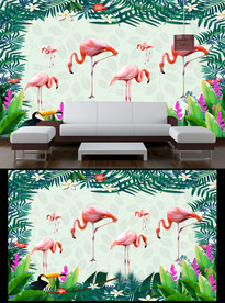 热带火烈鸟背景墙