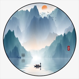 水墨圆形山水
