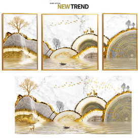 年轮麋鹿壁画 三联框画装饰画