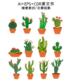 矢量手绘多肉仙人掌插画