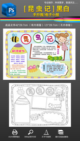 黑白线稿昆虫记读书小报手抄报