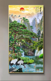 原创玄关迎客松山水装饰画壁画