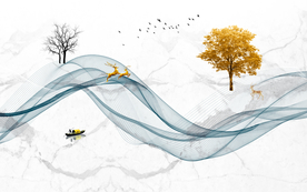 新中式抽像风景背景装饰画