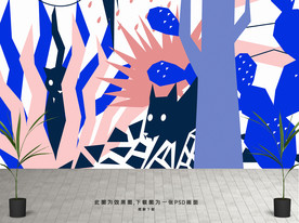 抽象树林动物背景墙