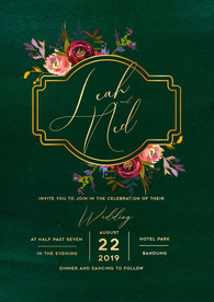 轻奢绿色背景婚礼迎宾海报