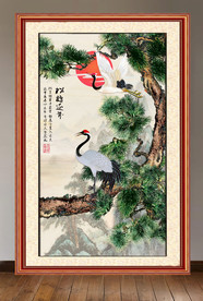 原创玄关松树仙鹤松鹤延年装饰画