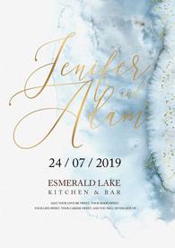 小清新水彩蓝色婚礼迎宾海报