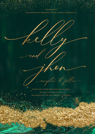 轻奢金绿色背景婚礼迎宾海报