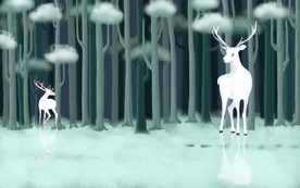 唯美手绘森林麋鹿图片