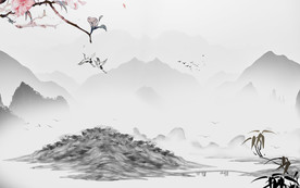中国水墨山水画背景墙