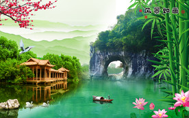 桂林山水清新电视背景墙