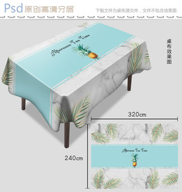 简约热带植物大理石纹桌布