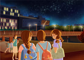 手绘游夜景城市