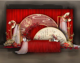 红色新中式创意签到区