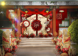 红色新中式四合院婚礼老北京风格