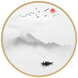 圆形山水画圆形水墨画圆形装饰画