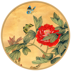 国画圆形牡丹装饰画